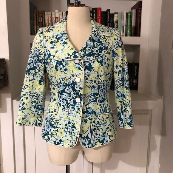 "Alex Marie Floral Printed Blazer - Elegant Peter Pan Collar, Size 4" 0999 - Picture 1 of 13